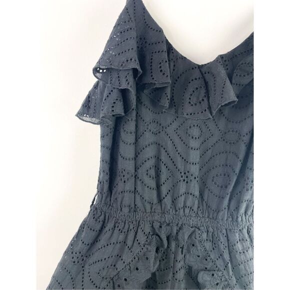 Allison New York Eyelet Spaghetti Strap Ruffle Romper Black - Picture 3 of 14